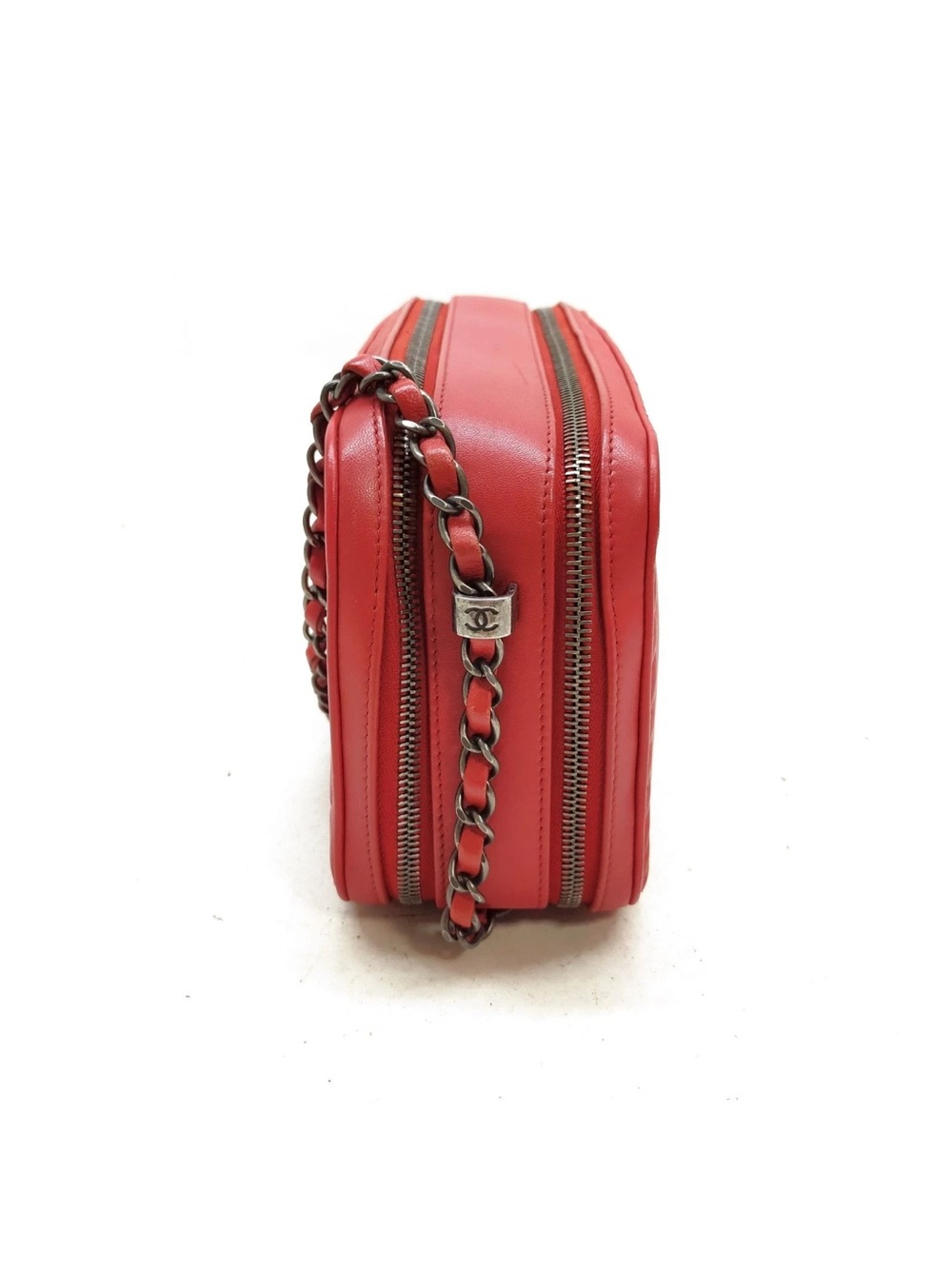 Chanel Boy Camera Bag Red Chevron Quilted Calfskin Double Zip Ruthenium - Picture 5 of 13